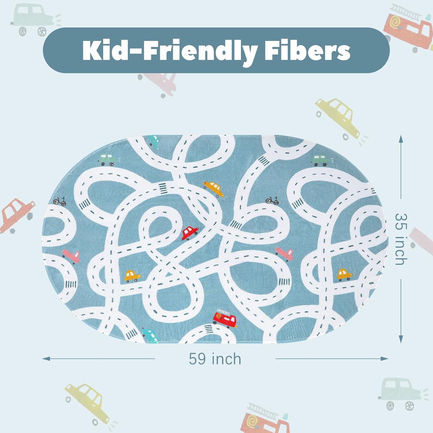 Alfombra de carretera pequeña para habitación de los niños, alfombra de juego lavable para niños de 3 x 5 pies, alfombra de juego antideslizante