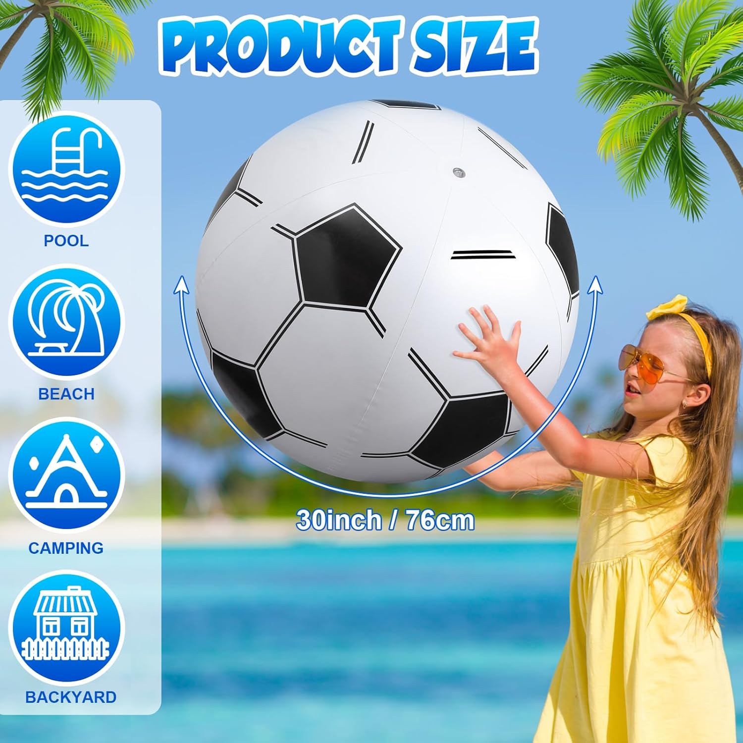 Sosation 4 pelotas deportivas de 2.5 pies y 30 pulgadas, pelotas de playa grandes, bolas inflables gigantes para niños, juegos y actividades en
