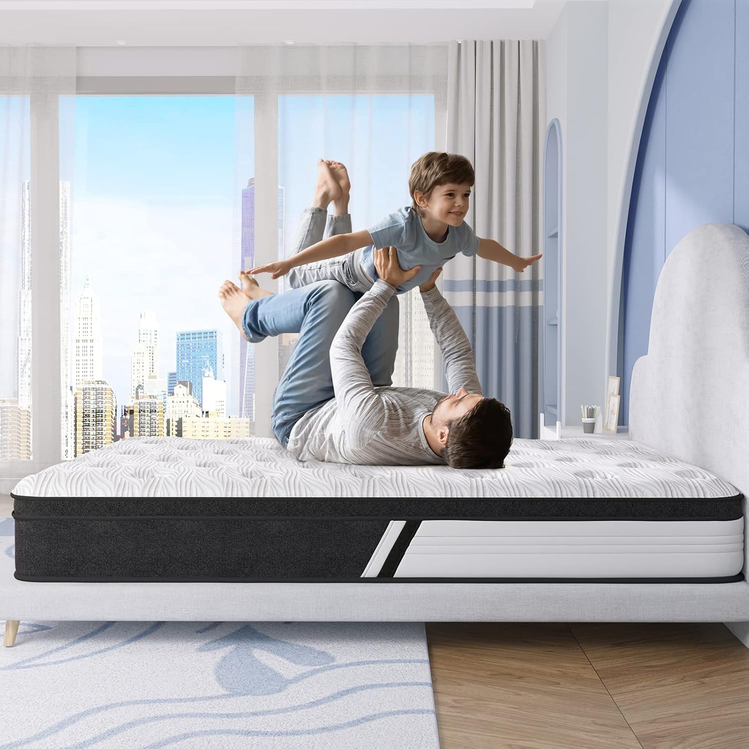 Avenco Colchón individual XL, colchón híbrido de resortes interiores de 10 pulgadas con espuma viscoelástica de gel y espirales individuales para