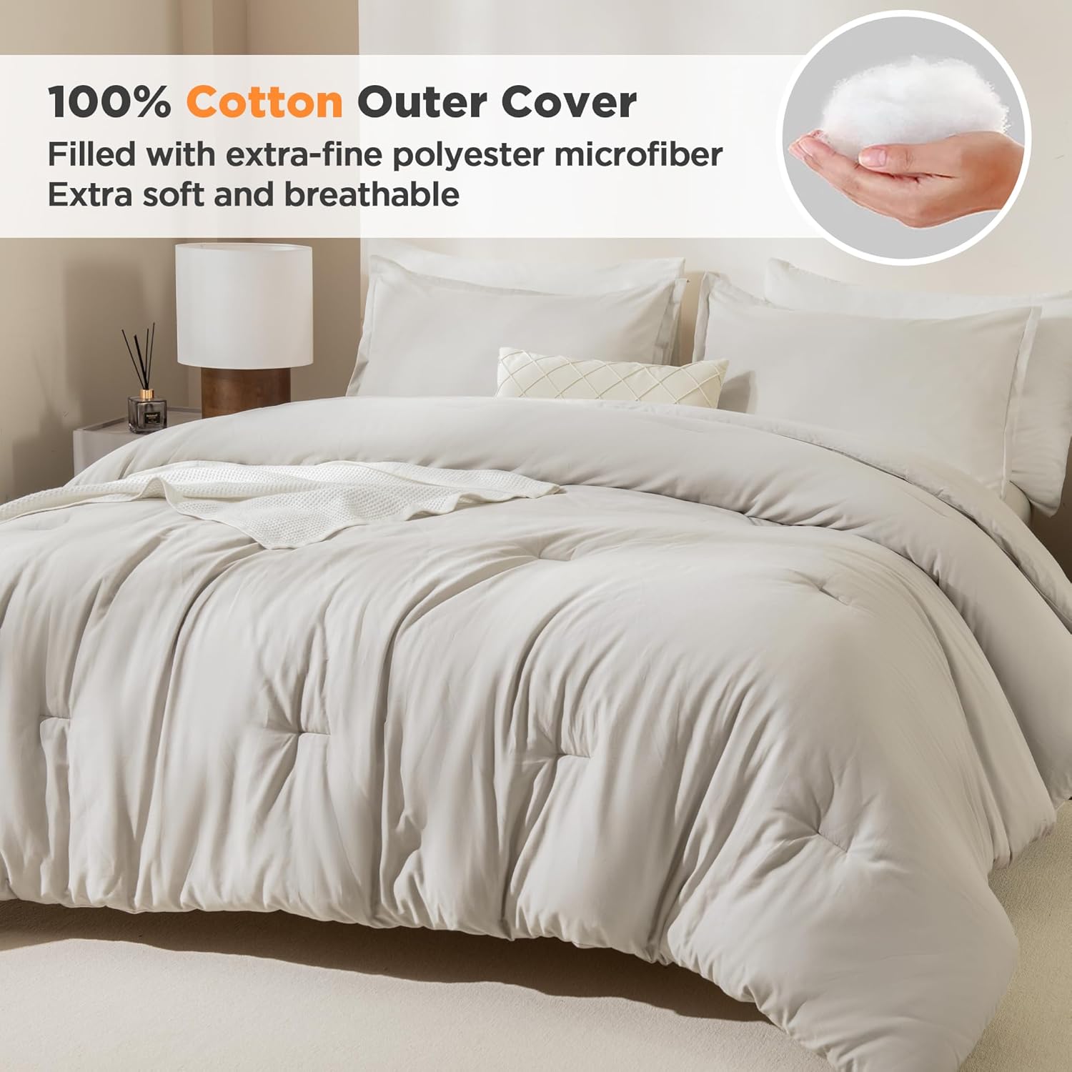 Litanika Juego de edredón de lino de algodón gris tamaño Queen, juego de ropa de cama transpirable de 3 piezas, color caqui, suave para todas las