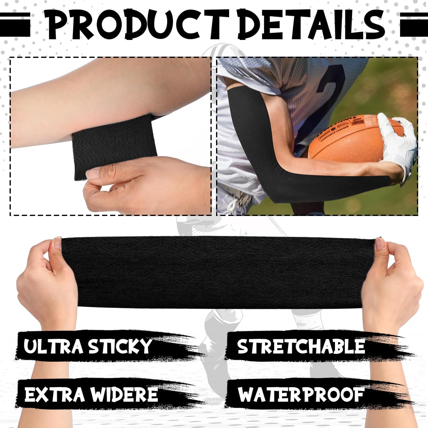 Jenaai 4 cintas deportivas de césped de fútbol extra anchas para césped atlético, impermeable, flexible, para brazos, cinta adhesiva para atletas y