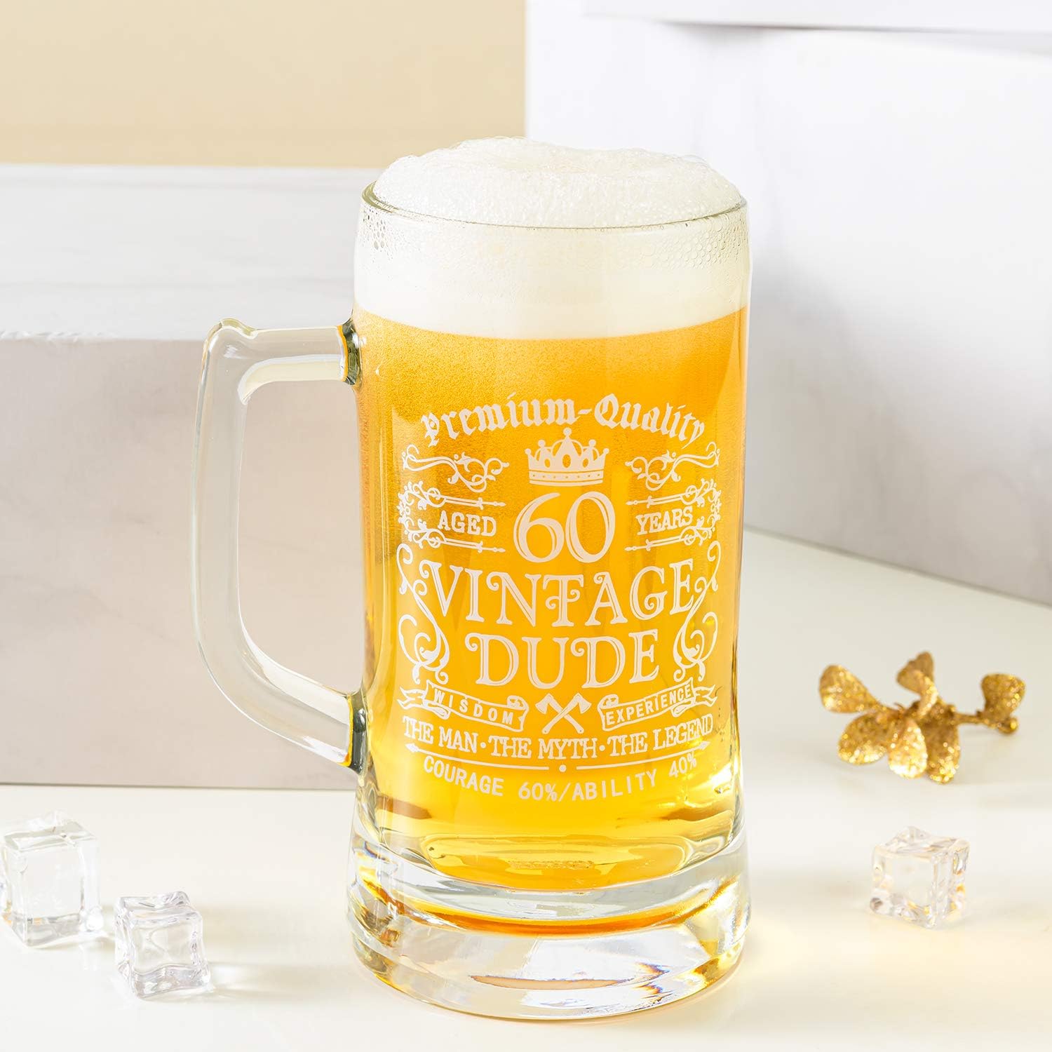 Crisky Taza de cerveza vintage de 60 cumpleaños para hombres de 60 años, regalo de 21 onzas, vaso de cerveza de cumpleaños para él, marido, padre,