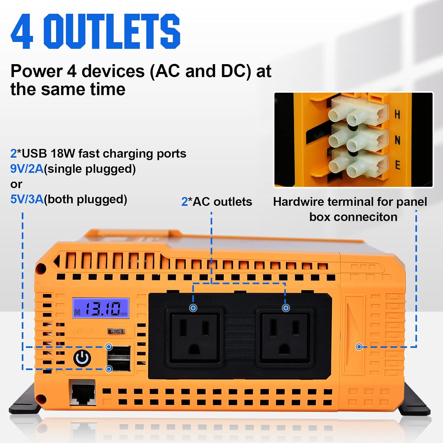 ECO-WORTHY Inversor solar de onda sinusoidal pura de 2000 W, convertidor de 12 V CC a 120 V CA para el hogar, caravana, camioneta. Puerto USB dual