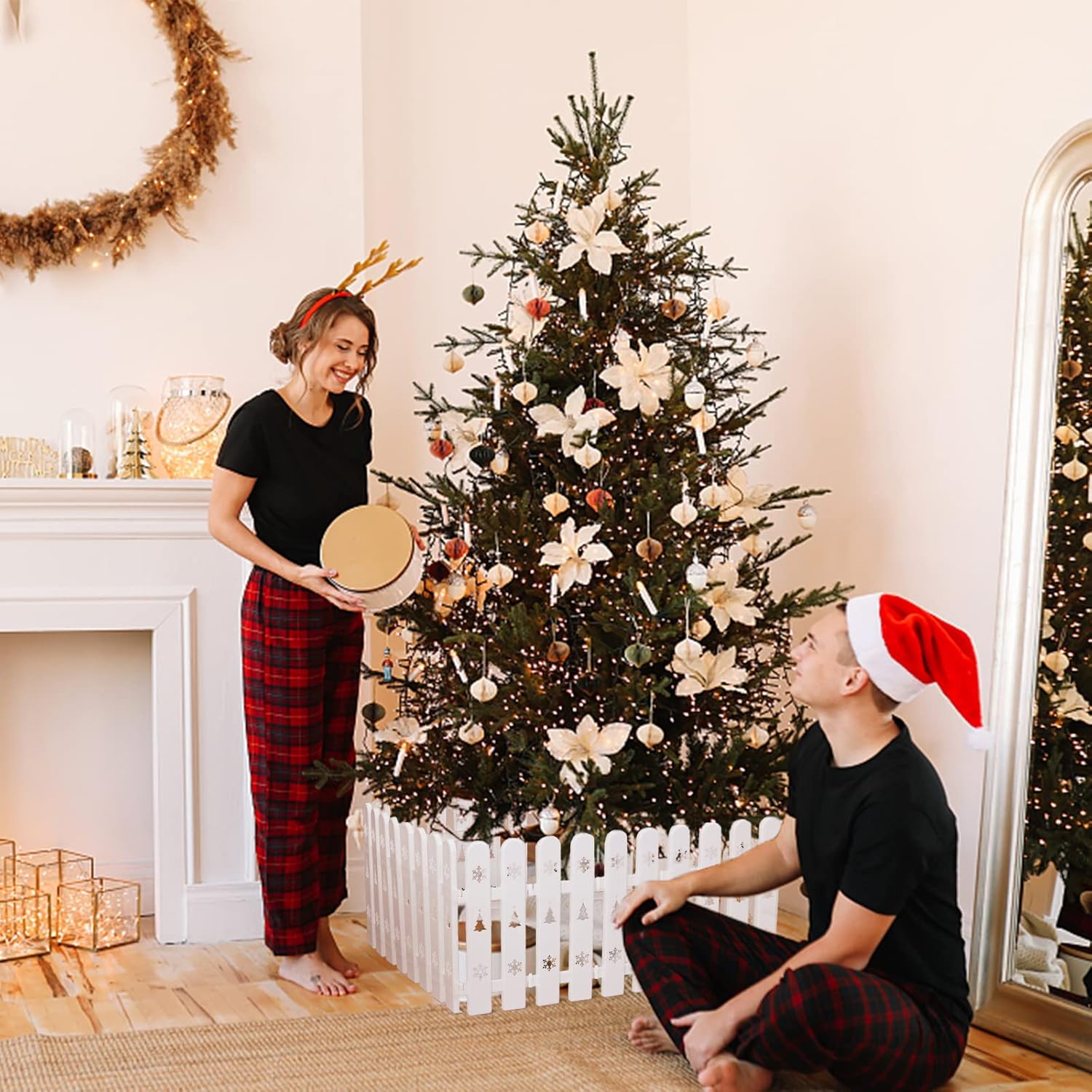Decoración de vallas de árbol de Navidad, 30 piezas de valla de plástico blanco para puerta del árbol de Navidad, borde de valla de árbol de