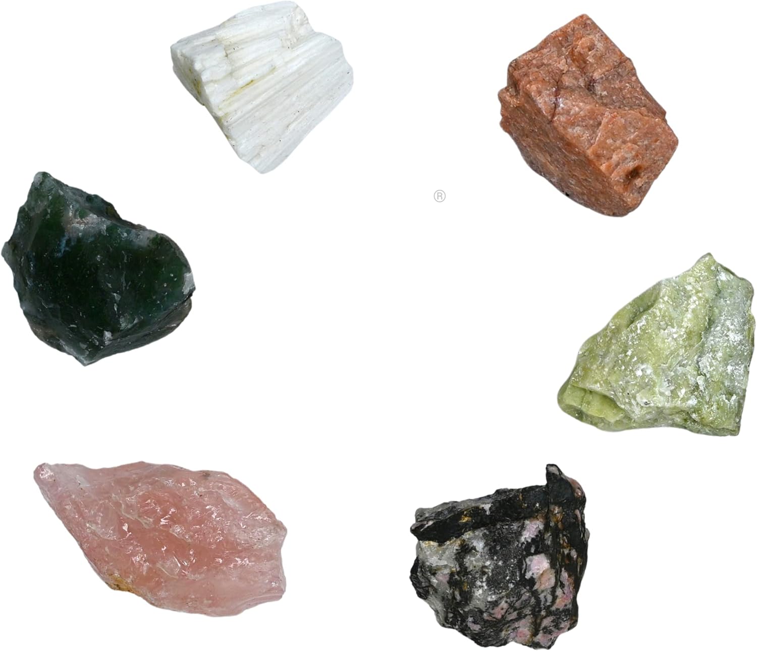 Cristales para manifestación de amor, juego de 6 cristales curativos de cuarzo rosa, rodonita, piedra lunar melocotón, serpentina, escolecita y