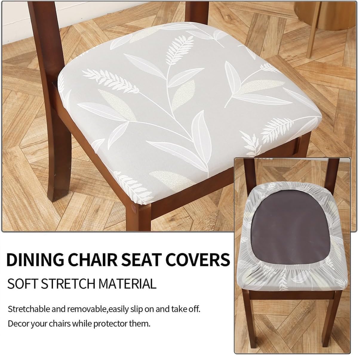 Juego de 6 fundas de asiento para silla, elásticas, estampadas, para comedor, cuadradas, extraíbles y lavables, fundas de cojín para cocina, oficina