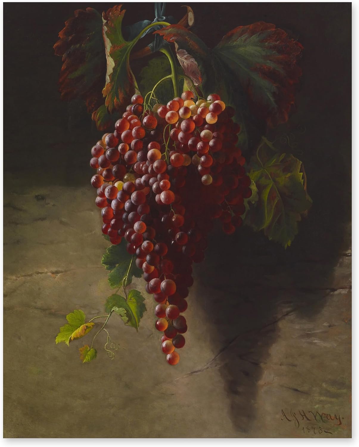 CLOUD NINE PRINTS  Racimo de uvas, estampado vintage de frutas de racimo de uvas, arte de pared de cocina de campo, decoración roja rústica, arte de