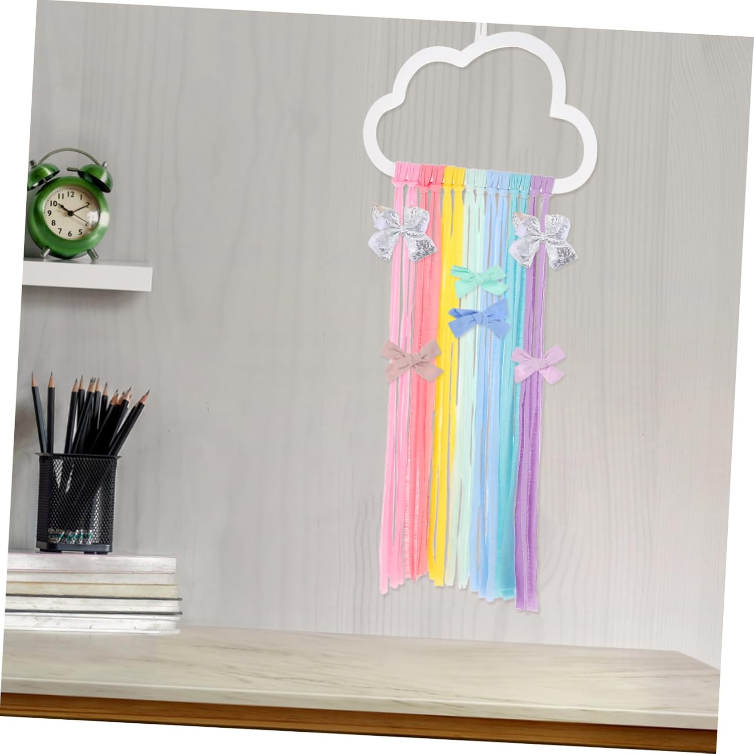 Abaodam Organizador de lazo de adorno de arco iris para niñas, clips de lazos para el pelo, decoración de dormitorio de niños, organizador de lazos