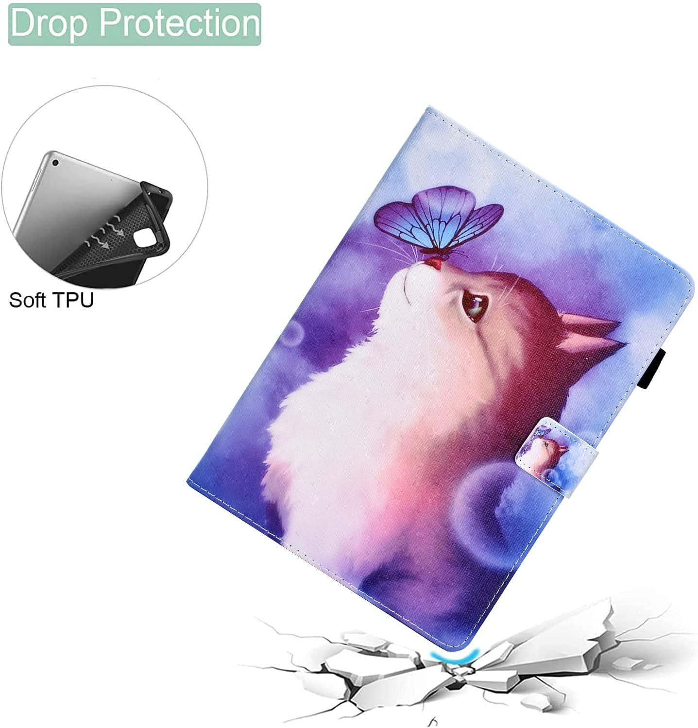 BYCeKe Funda universal para tablet Android de 10 y 10.1 pulgadas, funda con soporte de visión multiángulo, funda protectora de piel sintética
