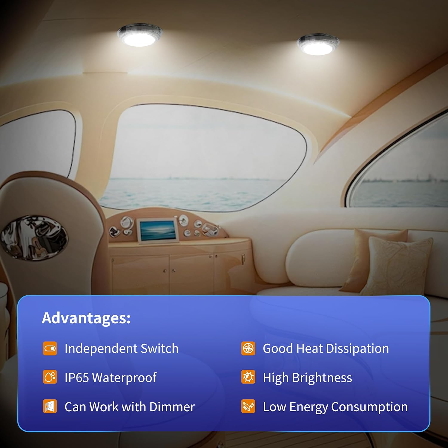 Luz de cúpula de barco marino de 12 V, luces LED para barco interior con interruptor de palanca, luz LED de cabina de barco con montaje en