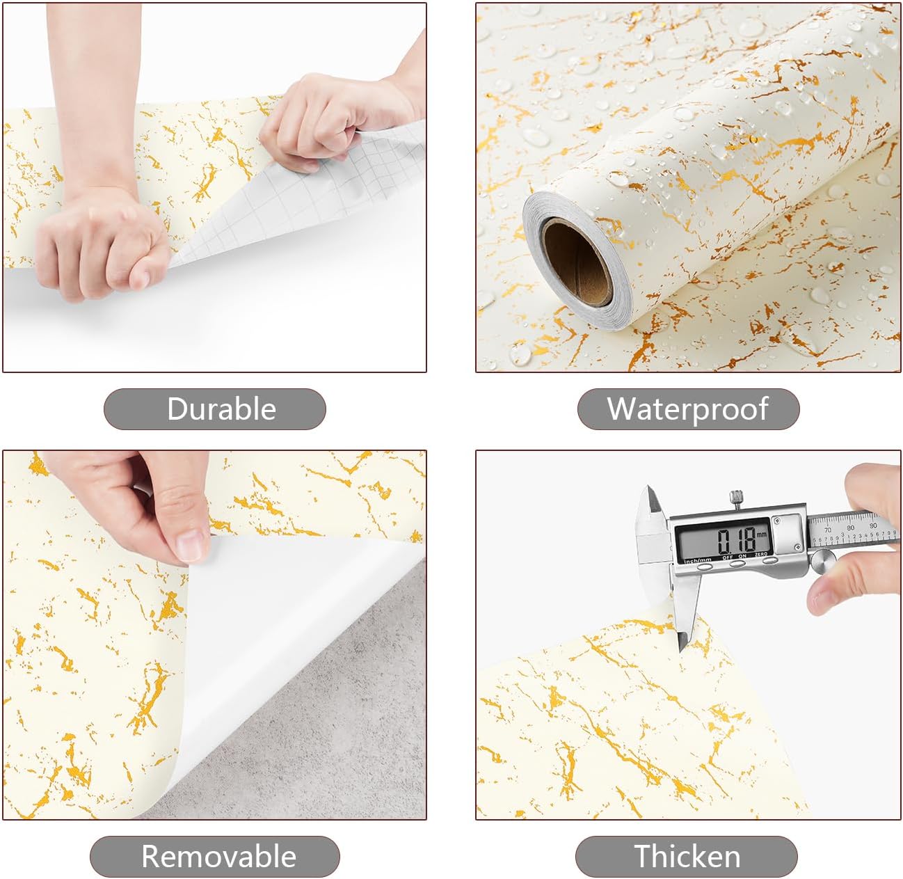 YENHOME Papel de contacto de mármol de lujo de 30 x 118 pulgadas para encimeras, papel de contacto decorativo autoadhesivo para paredes de escritorio