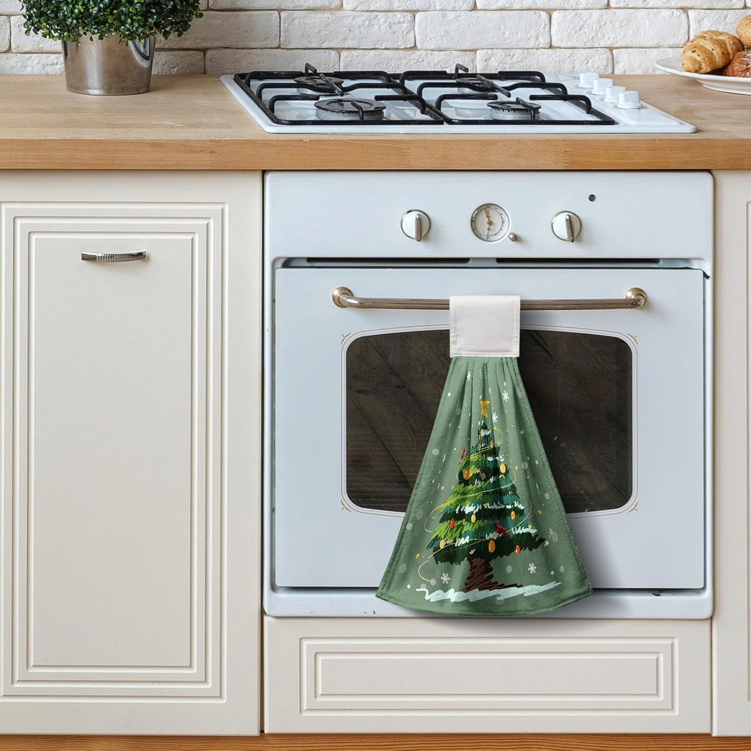 Juego de 2 toallas de cocina colgantes para árbol de Navidad de Navidad, toalla de mano de nieve con lazo para colgar, copos de nieve nevados y