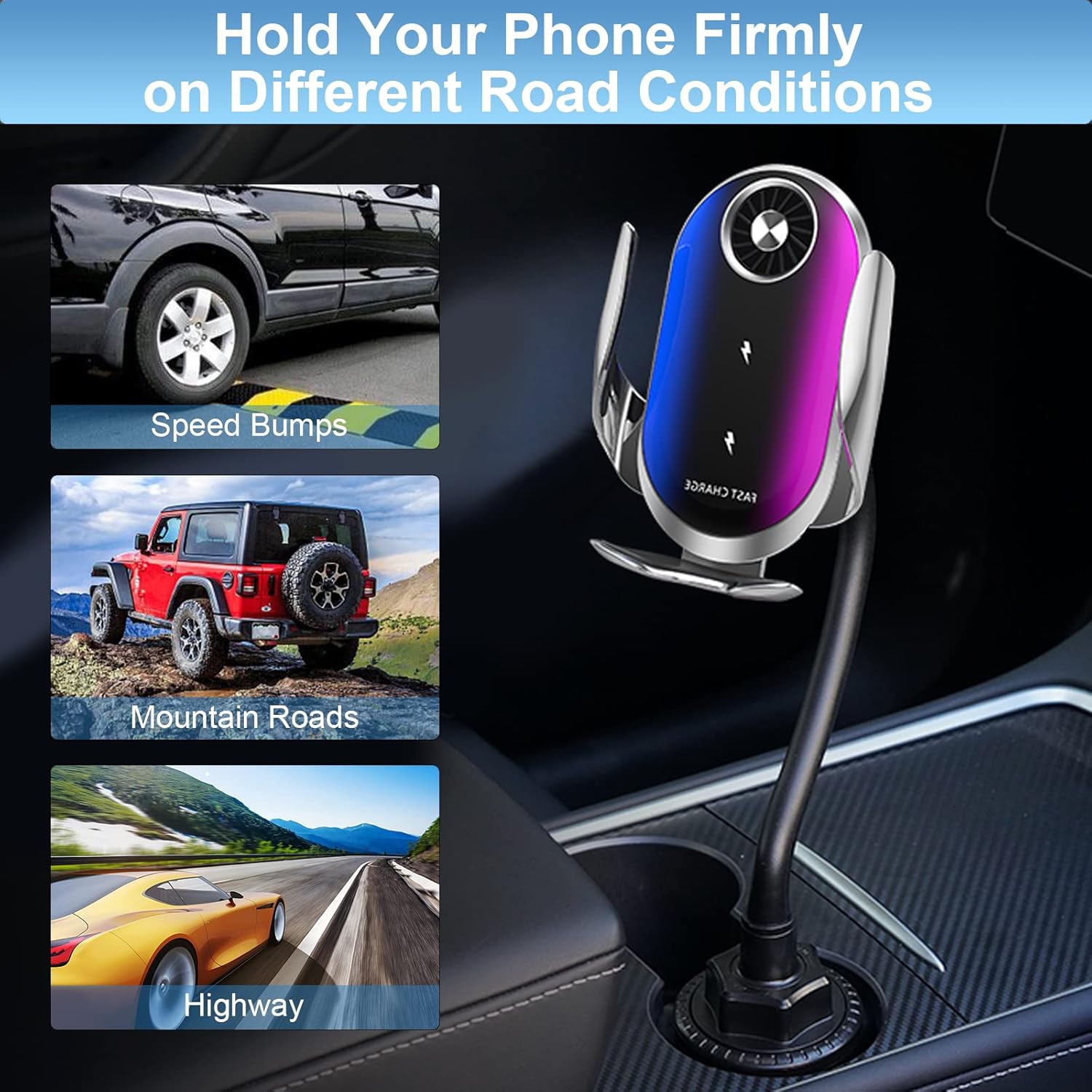 Para Z Flip 5 Car Mount Car Cup Holder Cargador de coche inalámbrico para Z Flip 5432 Bobinas duales Ventilador de enfriamiento de 15 W Carga rápida