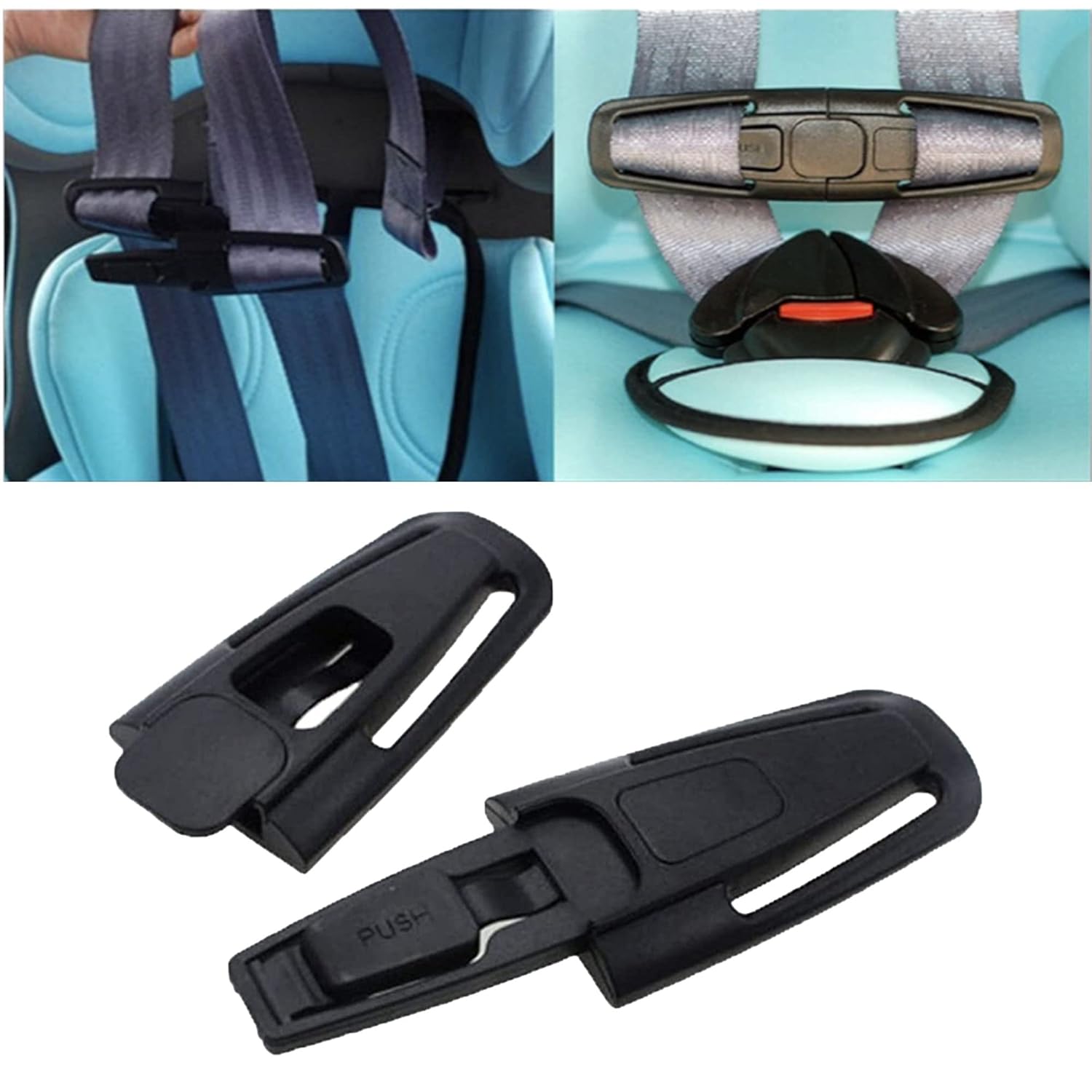 Clip de arnés de pecho de asiento Clip de cinturón de seguridad Hebilla universal para niños Asiento de coche de bebé Protector ajustable (negro)