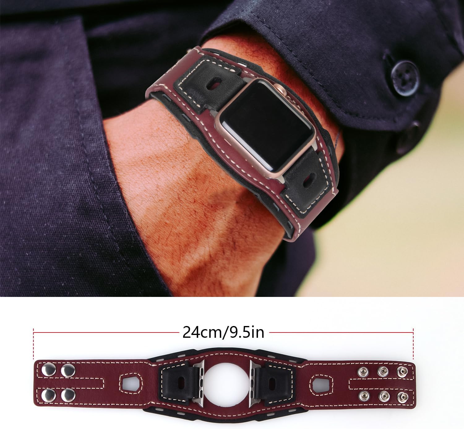 VIQIV Leather Bands Compatible with Apple Watch 49mm 45mm 44mm 42mm 41mm 40mm 38mm Ultra 2 Band Men Women, Vintage Genuine Leather Wristband