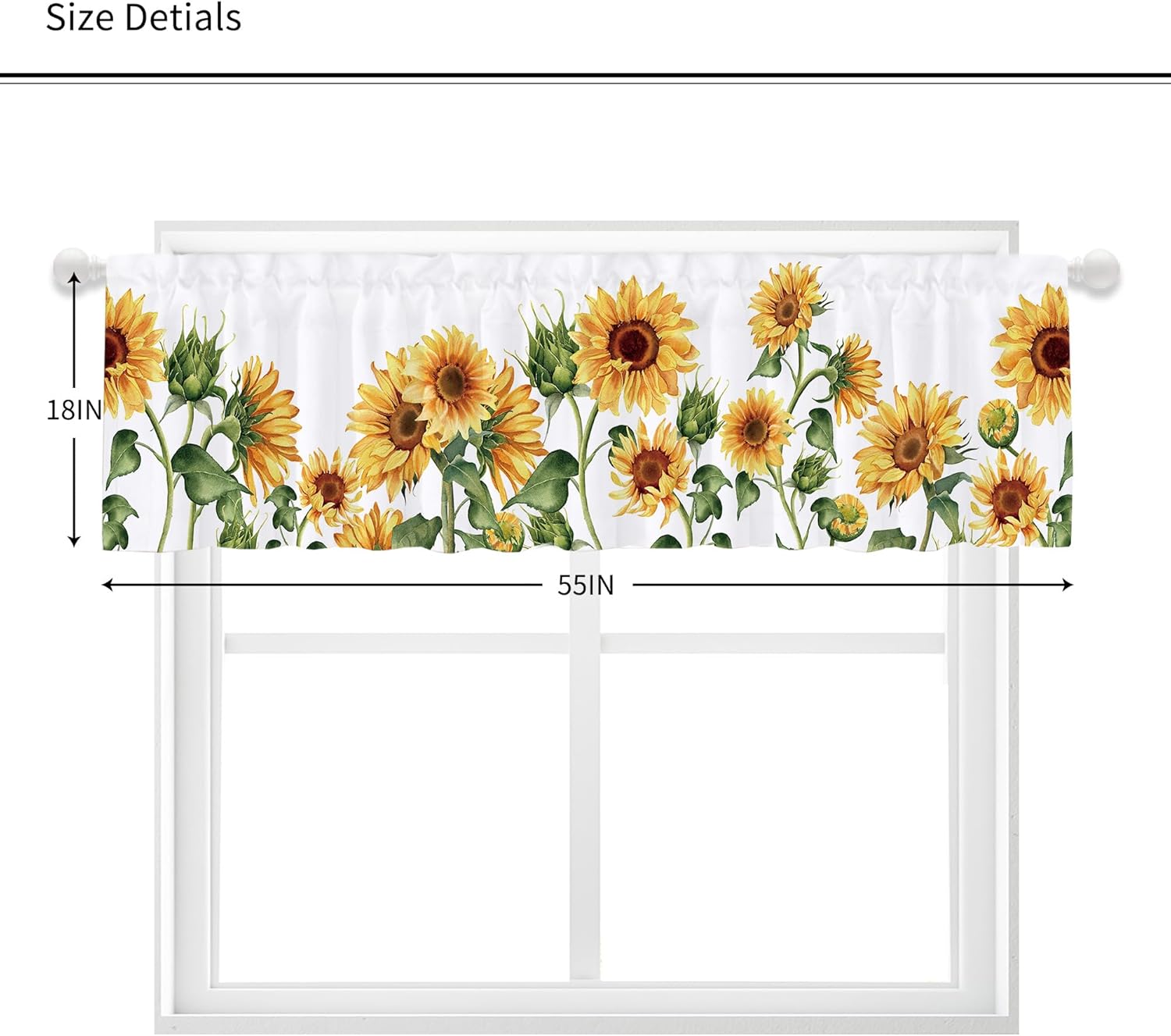 Cortina rústica con cenefa de girasol para ventana, estilo bohemio, con bolsillo para barra, cortina de cocina con estampado floral de granja,