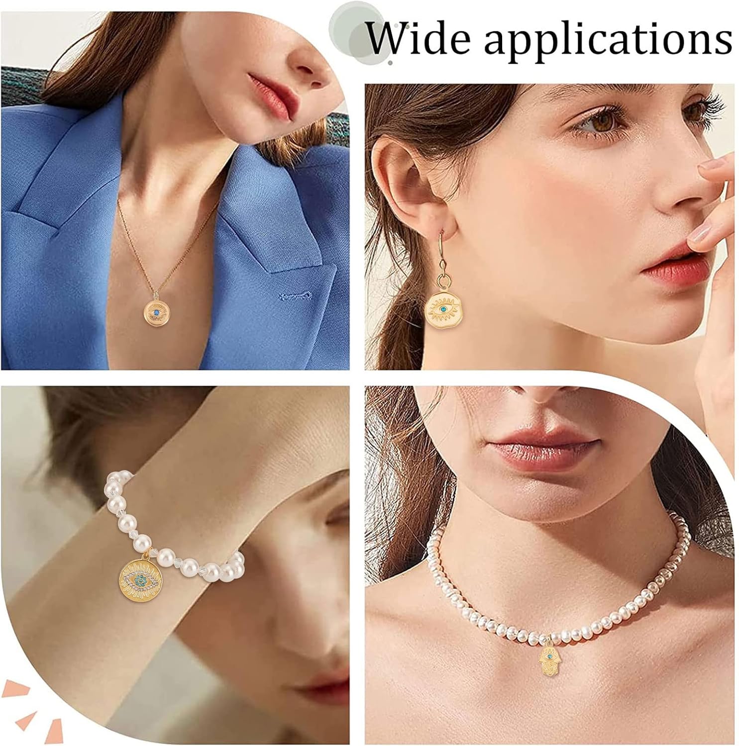 Beebeecraft 10 dijes de ojo malvado de 5 estilos, chapados en oro de 18 quilates, con diamantes de imitación redondos planos irregulares para