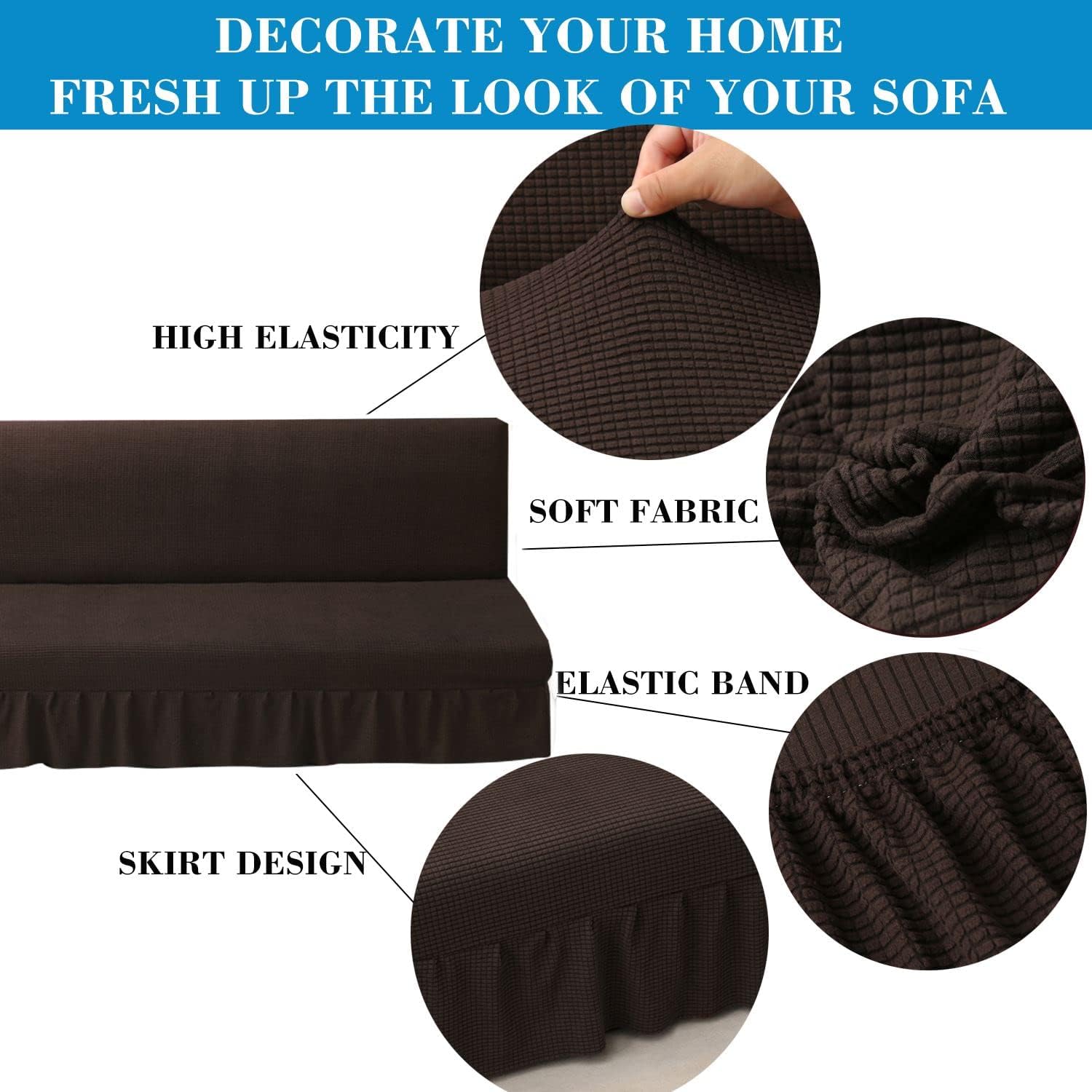 Funda elástica para futón sin brazos con falda de punto jacquard para sofá cama, lavable a máquina, funda de sofá futón, protector de muebles con