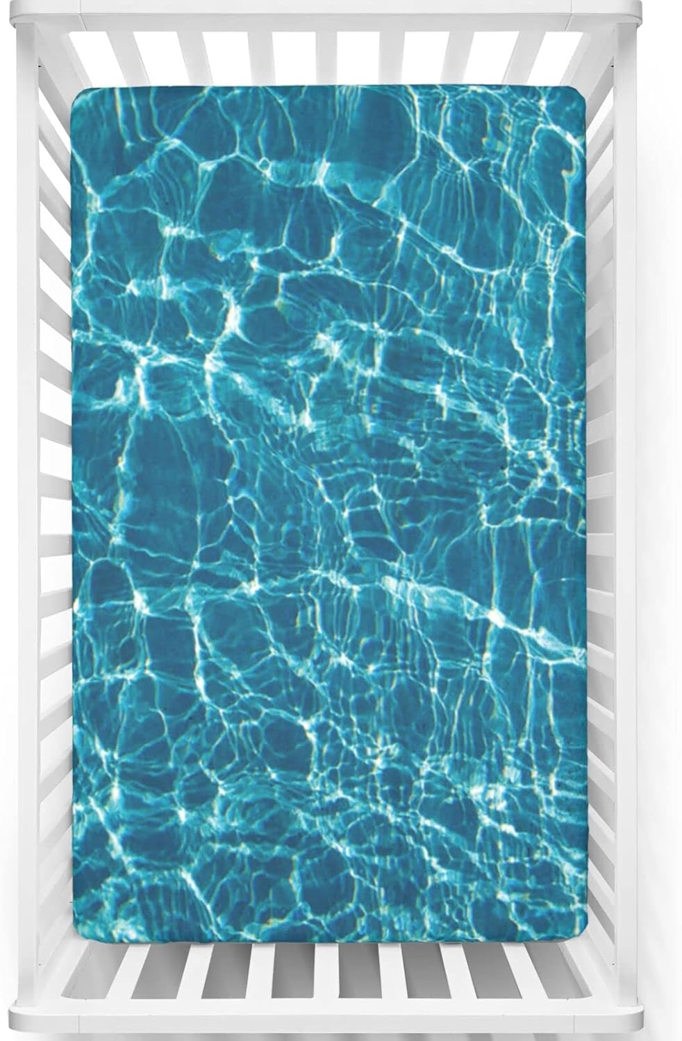 Sábanas bajeras ajustables para cuna pequeña con temática oceánica, sábanas portátiles para cuna para niño o niña, 24 x 38 pulgadas, turquesa