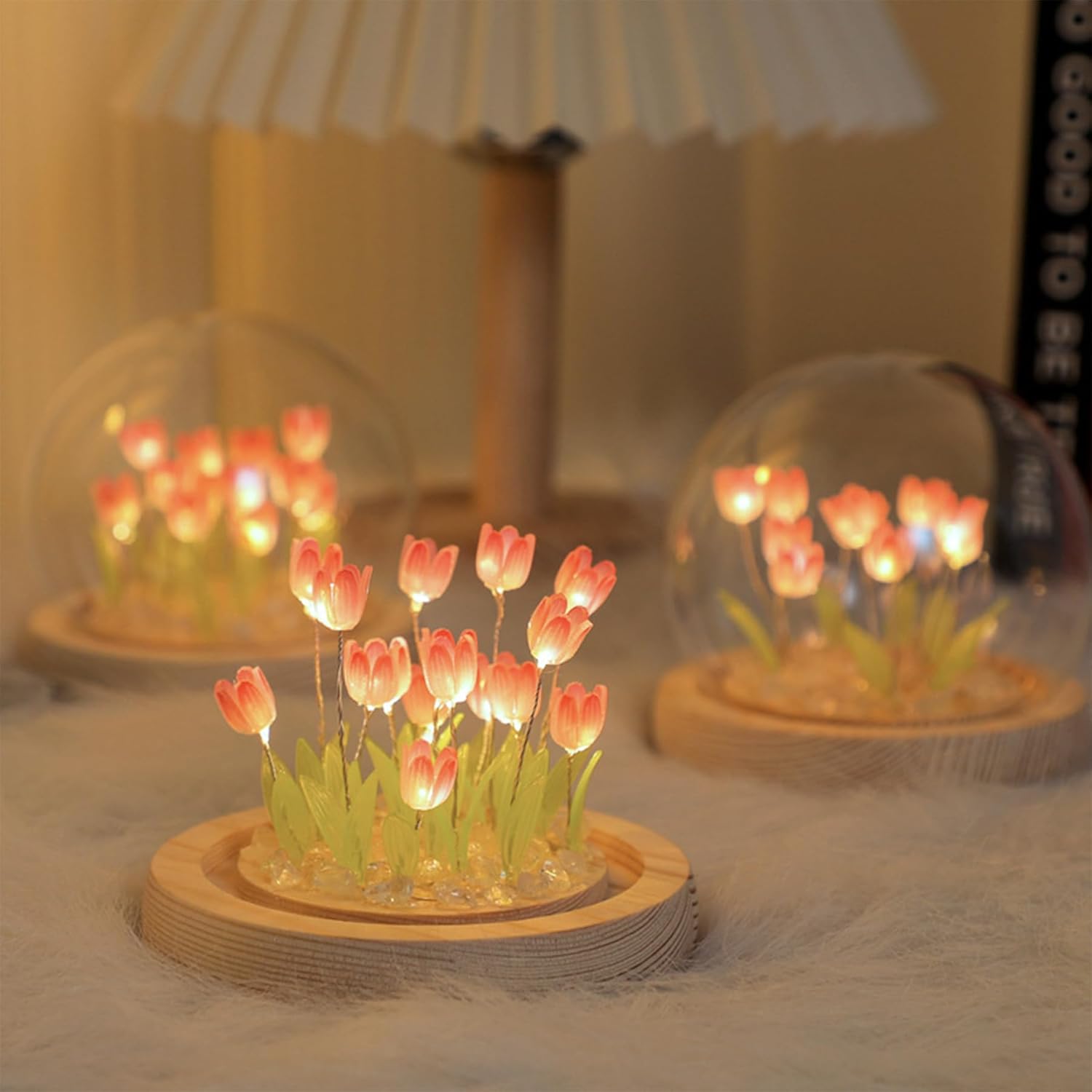 T TOVIA Tulip – Lámpara de mesa de flores artificiales para dormitorio, lámpara de dormir romántica para el día de la madre, cumpleaños y aniversario