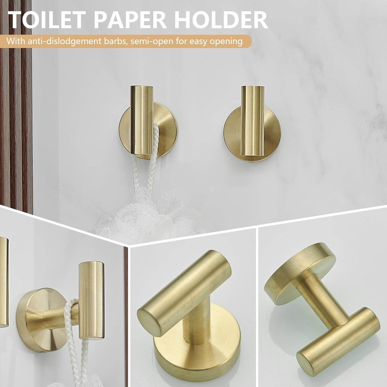 Juego de 5 piezas de accesorios de baño de oro cepillado de 24 pulgadas, juego de toallero de mano de granja y 2 ganchos para toallas, montaje en