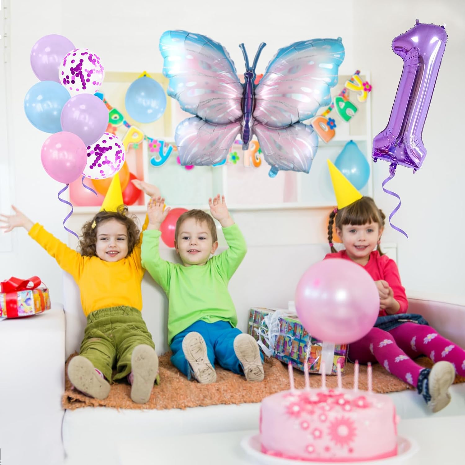 Decoraciones de cumpleaños de mariposa, 23 piezas de globos de mariposa moradas, decoraciones de mariposa para fiesta de cumpleaños, baby shower