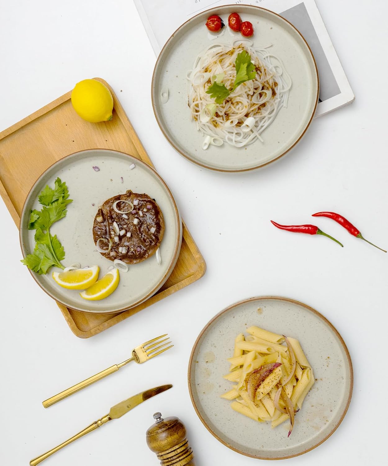 Jantao – Plato de ensalada circular de cerámica hecho a mano, juego de 4 piezas de vajilla esmaltada mate de 8.26 pulgadas, aperitivos de cocina,