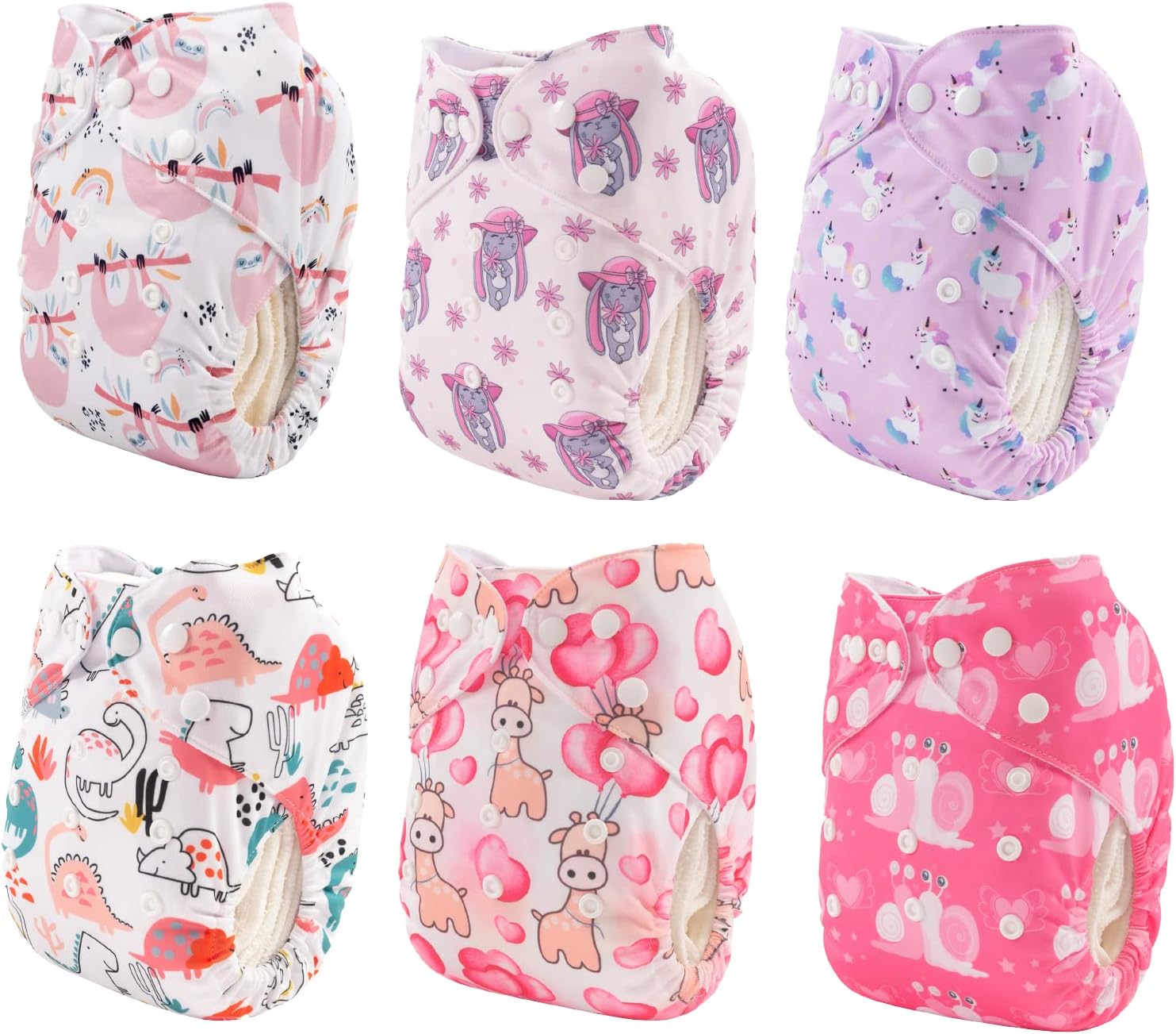 ALVABABY pañales de tela para bebés, tamaño único y ajustable, pañales lavables y reutilizables para niños y niñas, 6unidades con 12rellenos