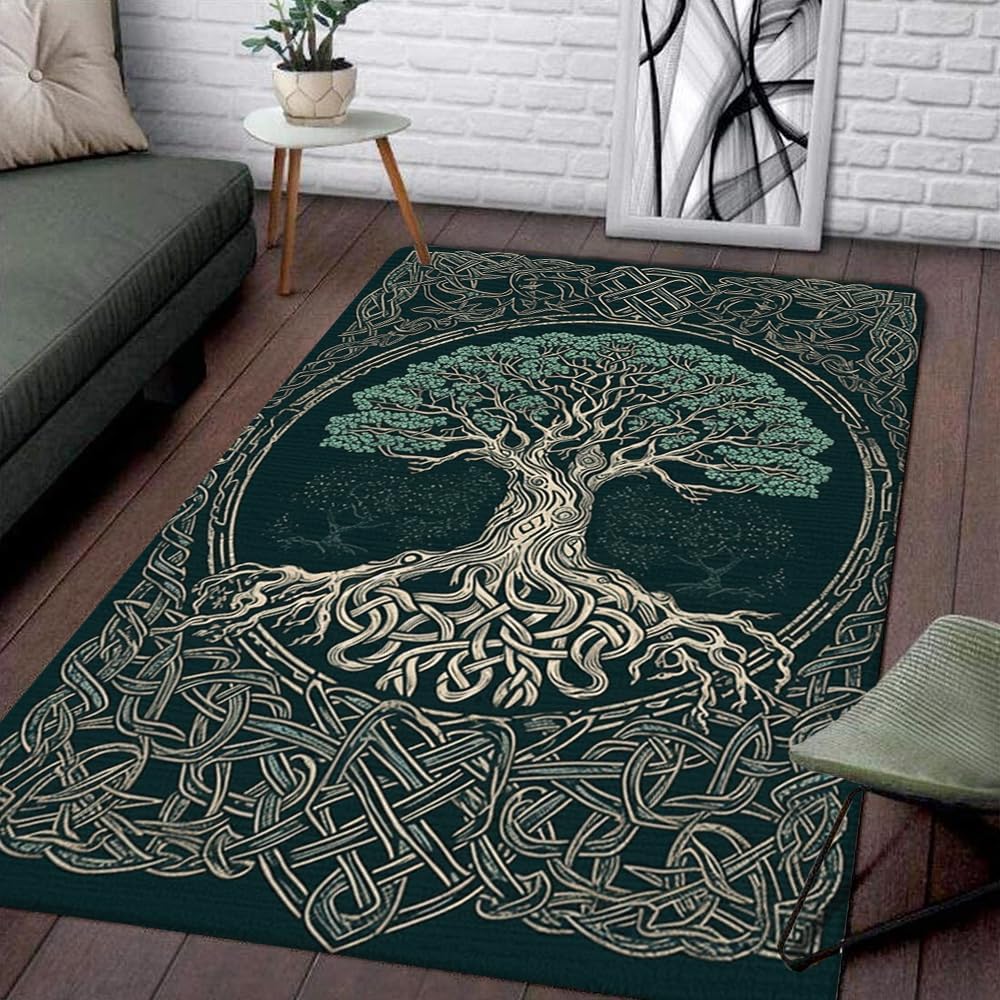 Alfombra celta – Alfombra de árbol de la vida, alfombras celtas suaves para sala de estar, alfombra celta, alfombra única, alfombra moderna de