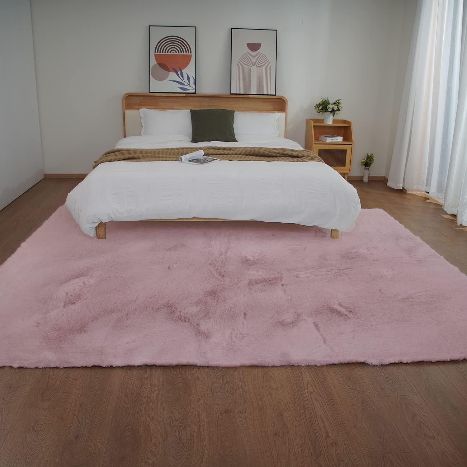 Ghouse Alfombra ultrasuave de piel sintética de conejo de 8 x 10 pies, lavable a máquina, para dormitorio, sala de estar, alfombra de piel de oveja