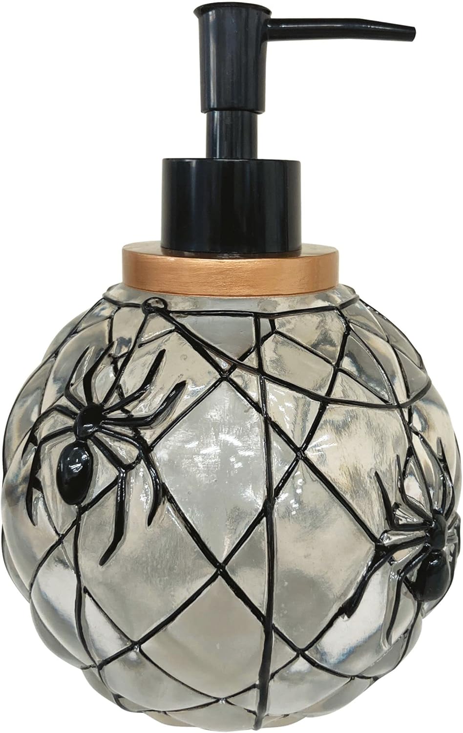 Avanti Linens – Dispensador de jabónbomba de loción, artículos esenciales para el baño de invitados, calabaza transparente con decoración de arañas