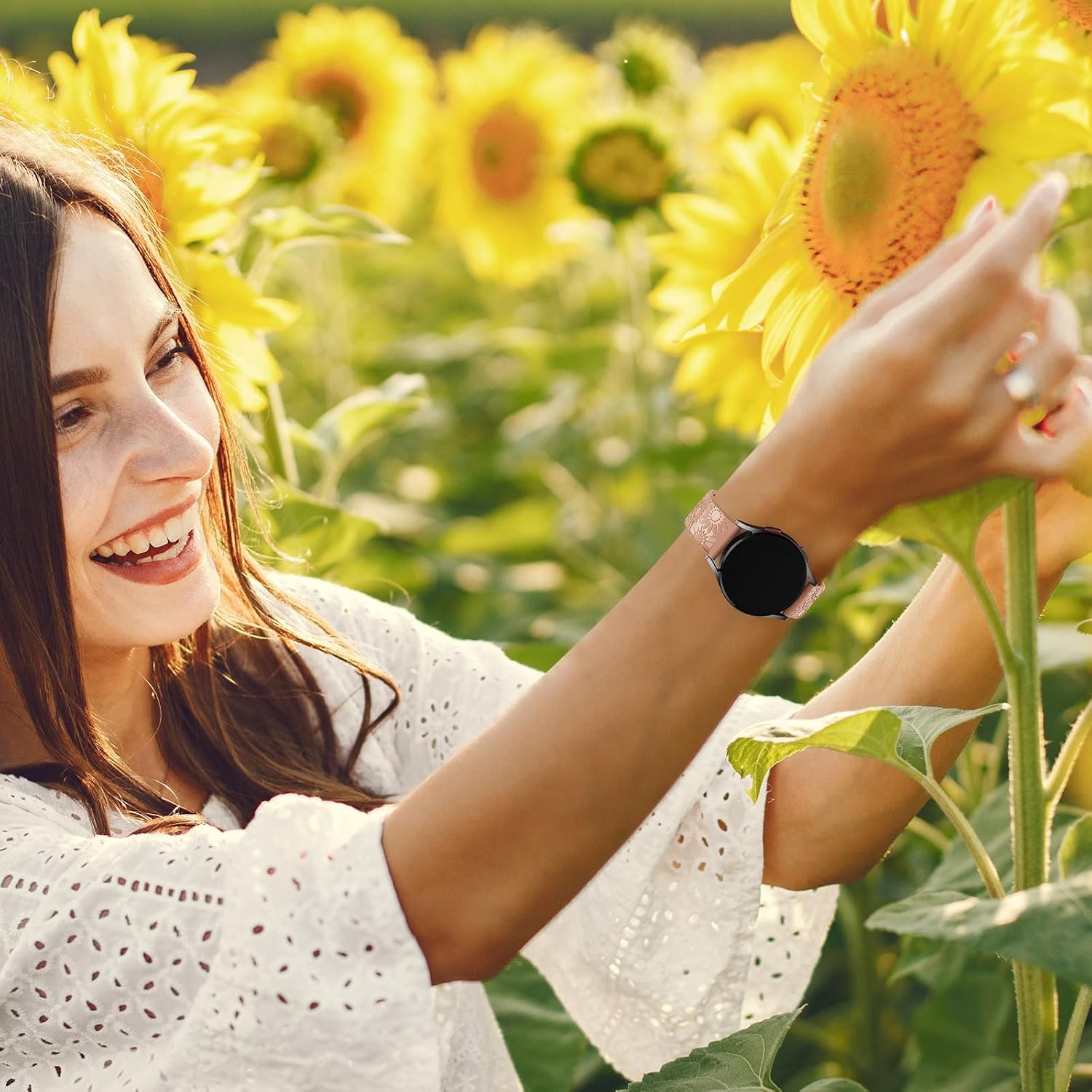 Correa grabada de girasol compatible con Samsung Galaxy Watch 6 5 4 1.575 in 1.732 in5 Pro 1.772 inWatch 6 4 Classic 1.693 in 1.850 in 1.654 in