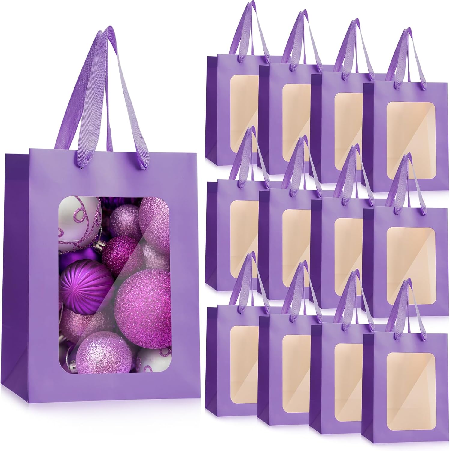 Reginary 50 bolsas de regalo de papel con ventana transparente, bolsa de regalo transparente de 9.8 x 7.1 x 5.1 pulgadas, bolsa de ramo de flores