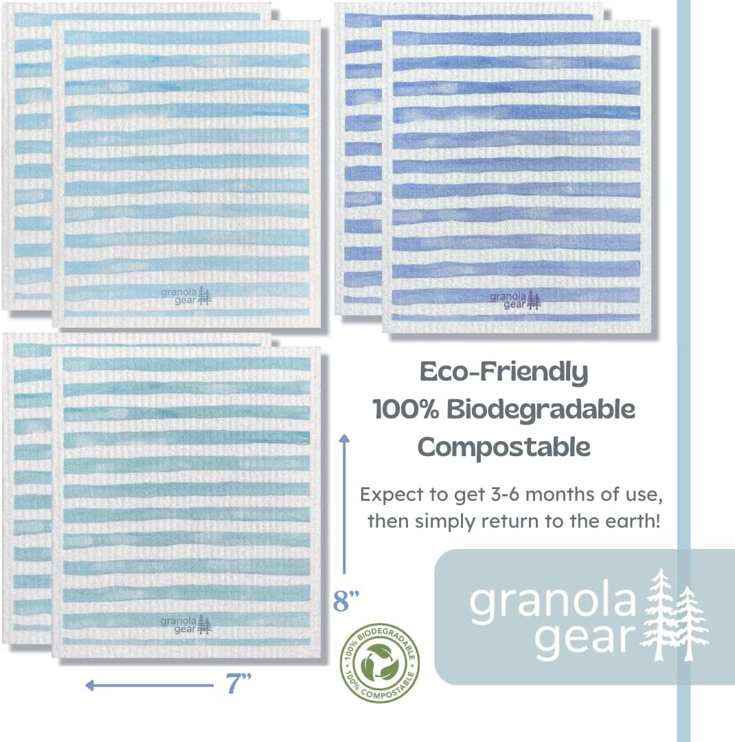 Home by GranolaGear-Paquete de 6 paños de cocina suecos prémium para cocina, toallas de papel reutilizables, ecológicos, compostables,
