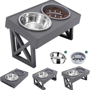 Cuencos elevados para perros, cuencos elevados ajustables para perros con 2 cuencos de acero inoxidable con comedero lento, cuencos de comida para Cuencos elevados para perros, cuencos elevados ajustables para perros con 2 cuencos de acero inoxidable con comedero lento, cuencos de comida para