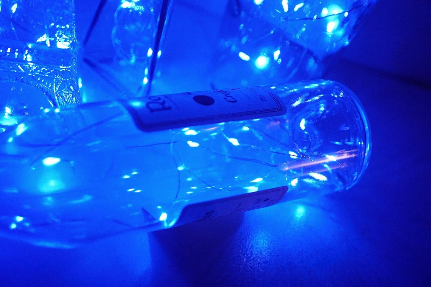 LoveNite Luces para botella de vino con corcho, paquete de 6 unidades, funciona con pilas, 15 luces LED en forma de corcho, alambre plateado,