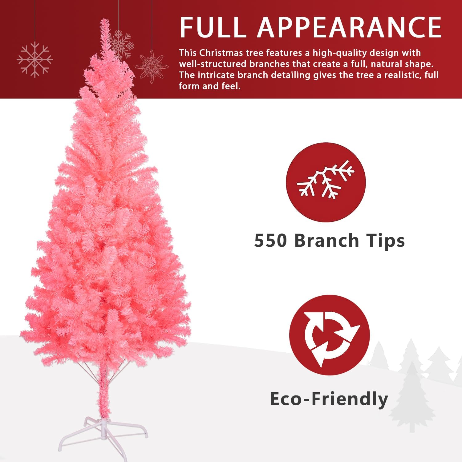 ALDRIMORE&LLY Árbol de Navidad artificial de 6 pies con 550 puntas de ramas y soporte plegable, árbol de Navidad de oropel completo con tecnología