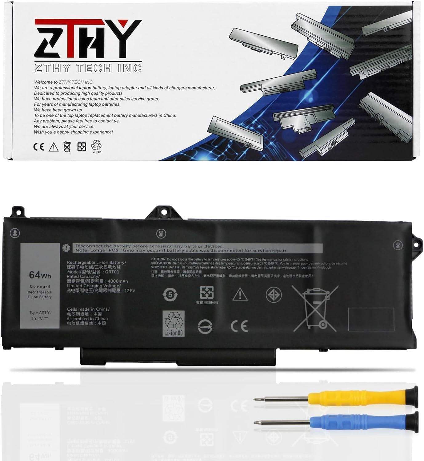 ZTHY GRT01 64Wh – Batería para portátil de 4 celdas compatible con Dell Latitude 5421 5431 5521 5531 Precision 3470 3561 3571 3581 Estación de