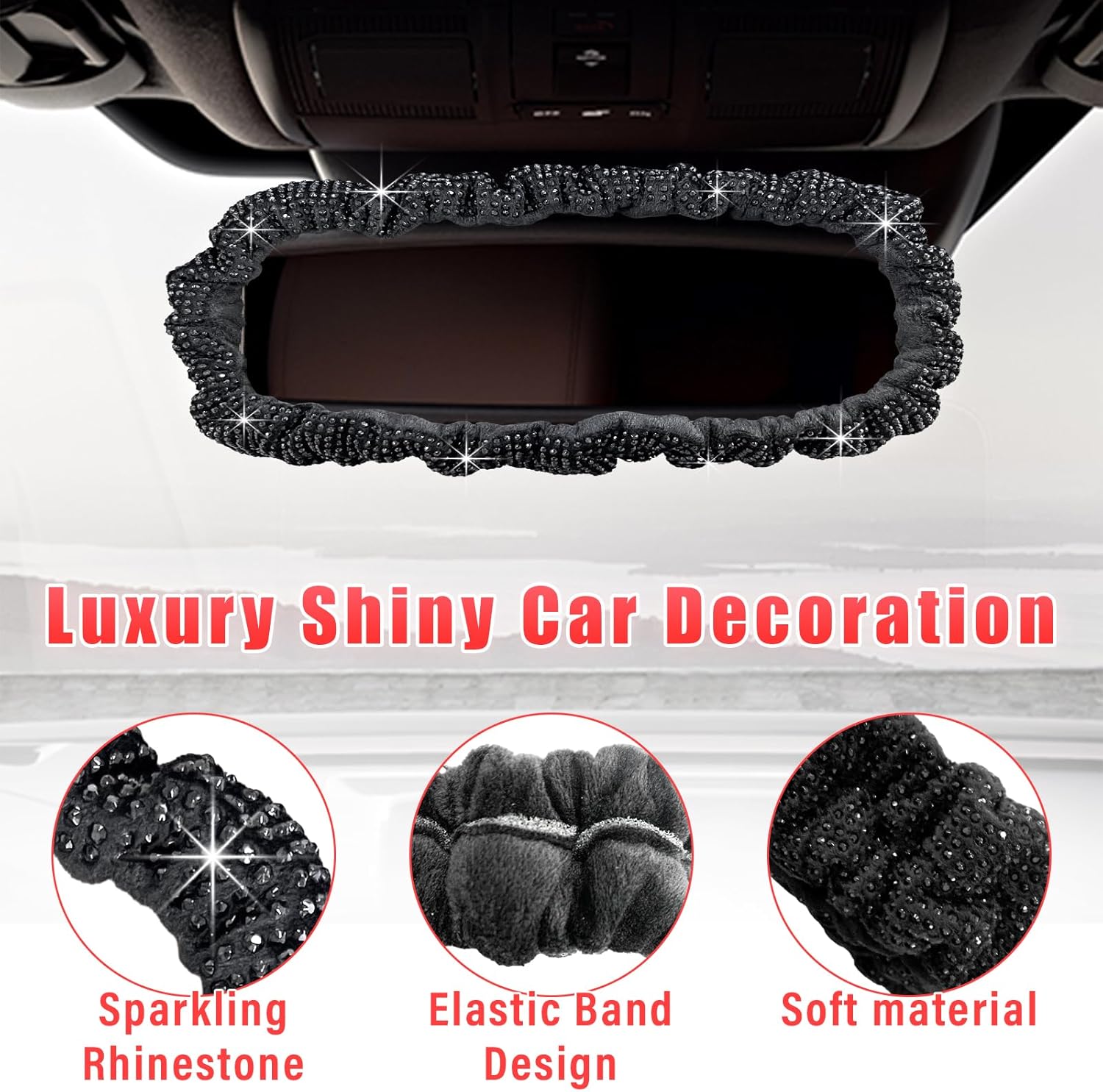 Bling – Funda para espejo retrovisor de automóvil, protectores de espejo retrovisor de cristal de felpa elástica, cubierta de espejo retrovisor con