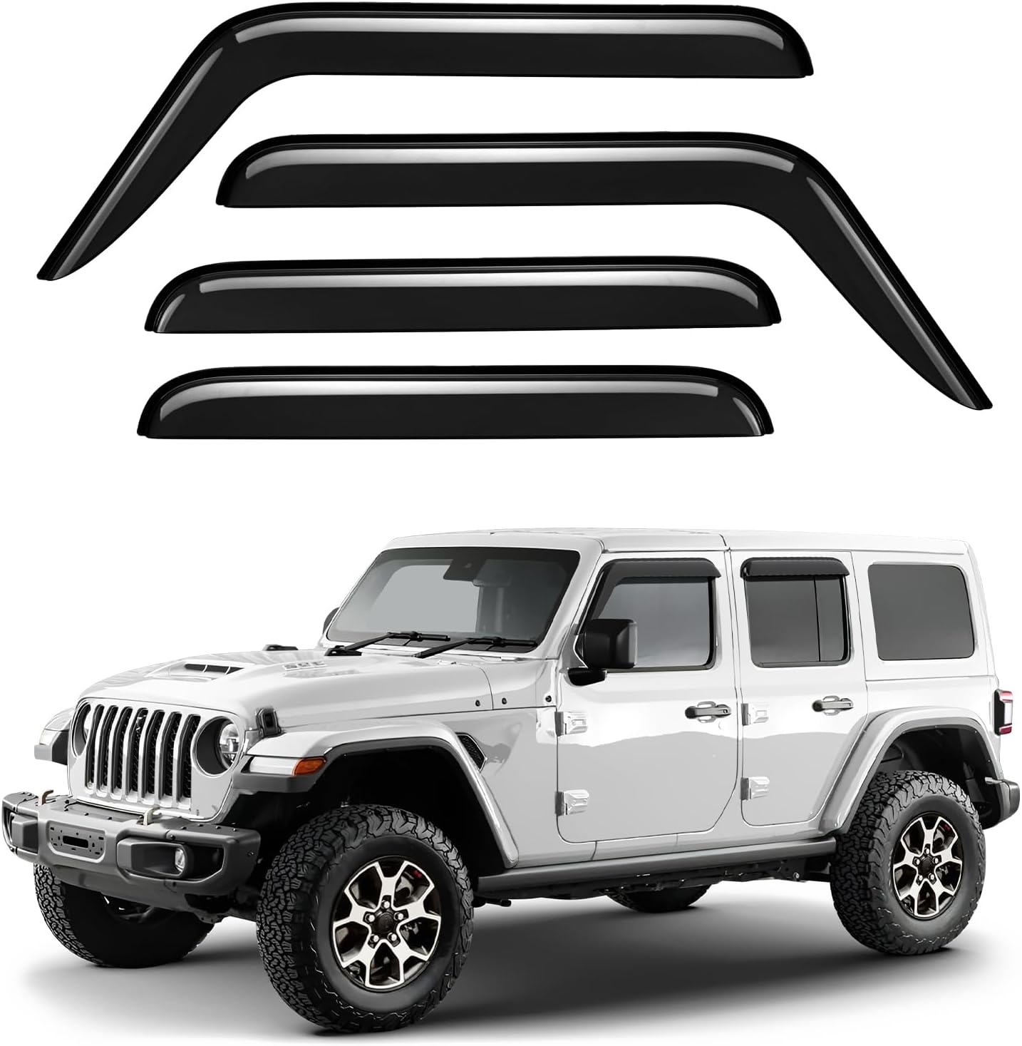 Co – Deflectores de visera de ventilación de ventana lateral tintados ahumados, protectores de lluvia compatibles con Jeep Wrangler 2018-2022 JLJeep
