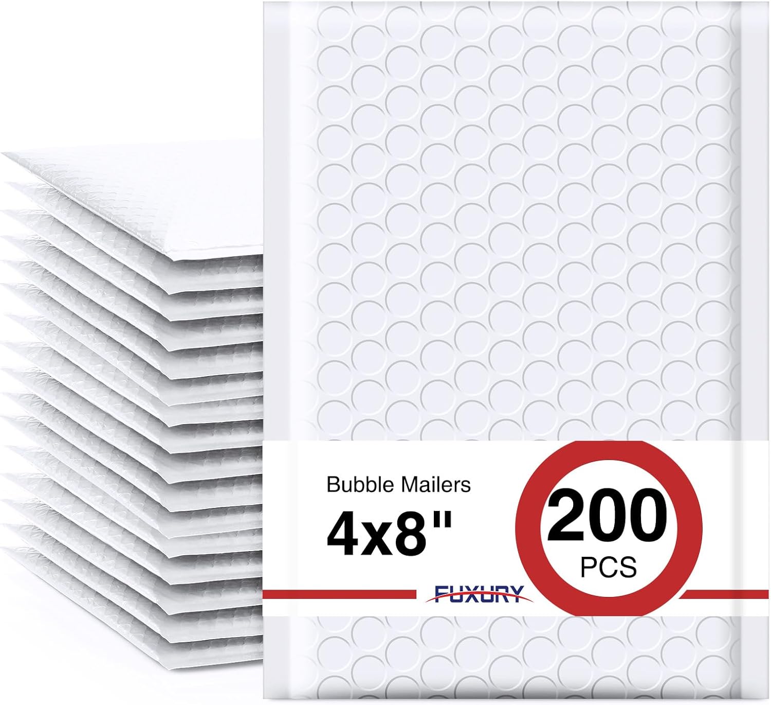 Fuxury Paquete de 200 sobres de burbujas blancos de 4 x 8 pulgadas, sobres acolchados impermeables autosellados, tamaño utilizable, sobres