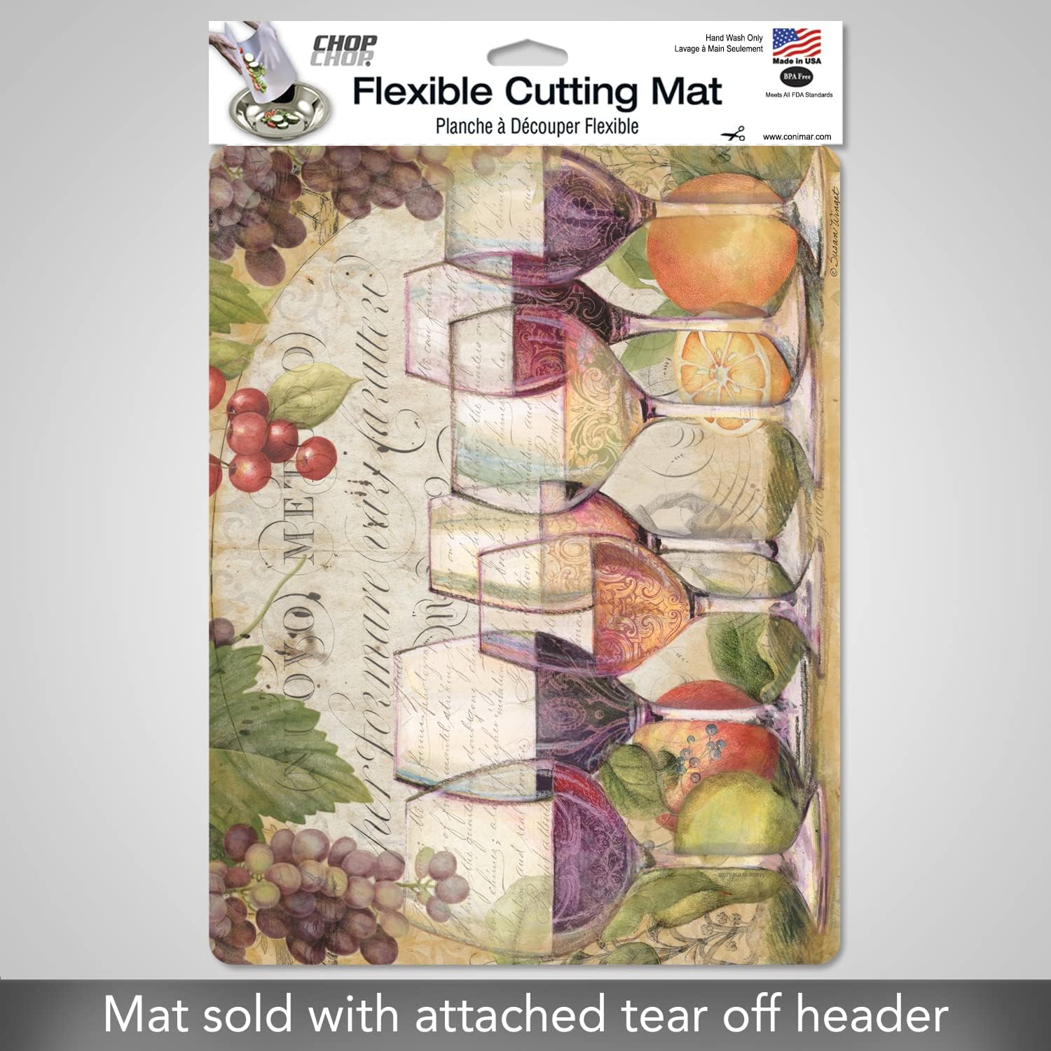 Cut N’ Funnel Wine Country Designer – Tabla de cortar de plástico flexible, fabricada en los Estados Unidos, decorativa, flexible, fácil de limpiar