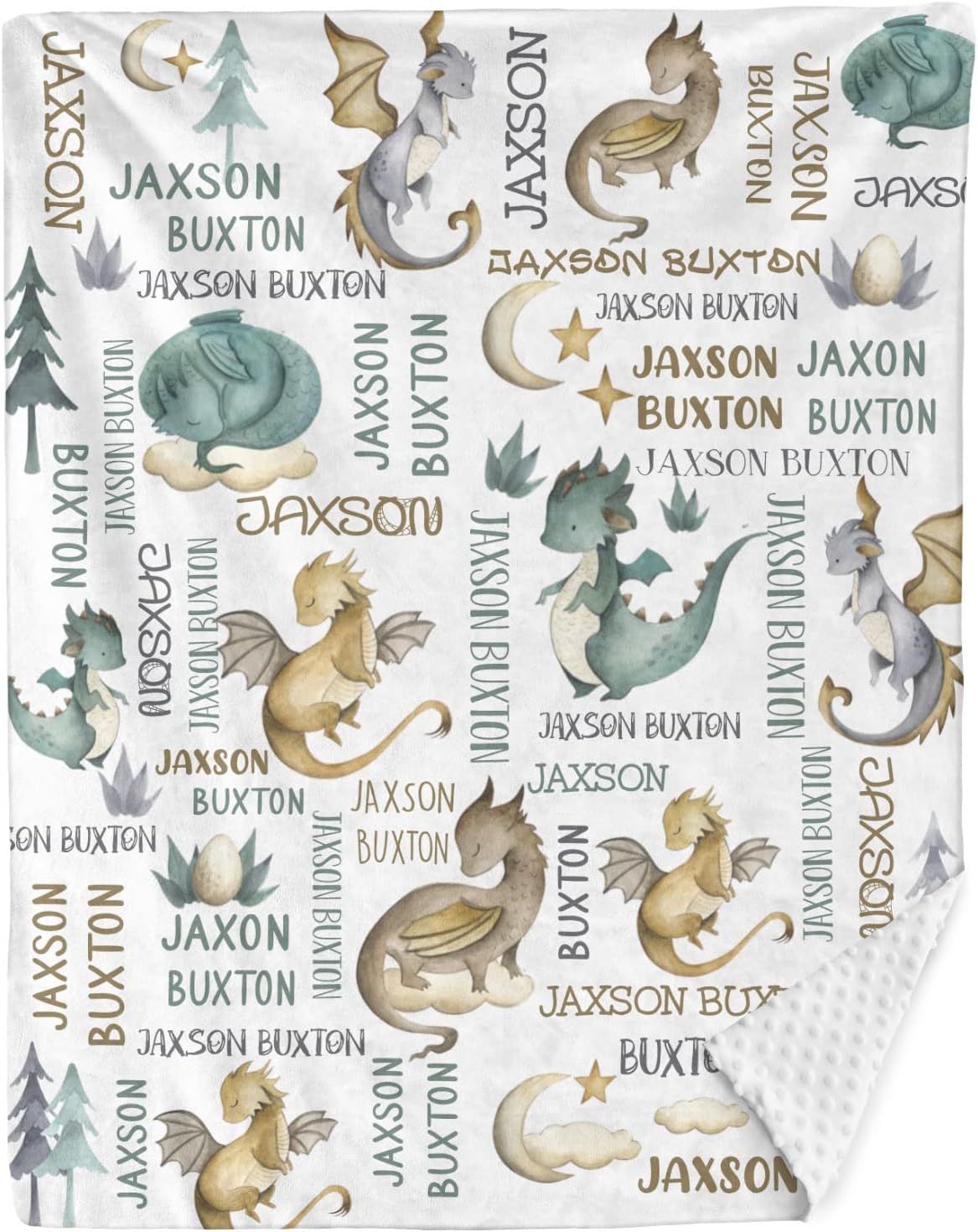 Manta de regalo personalizada con diseño de dragones en acuarela de animales, manta para cama de bebé, con respaldo de puntos, para guardería,