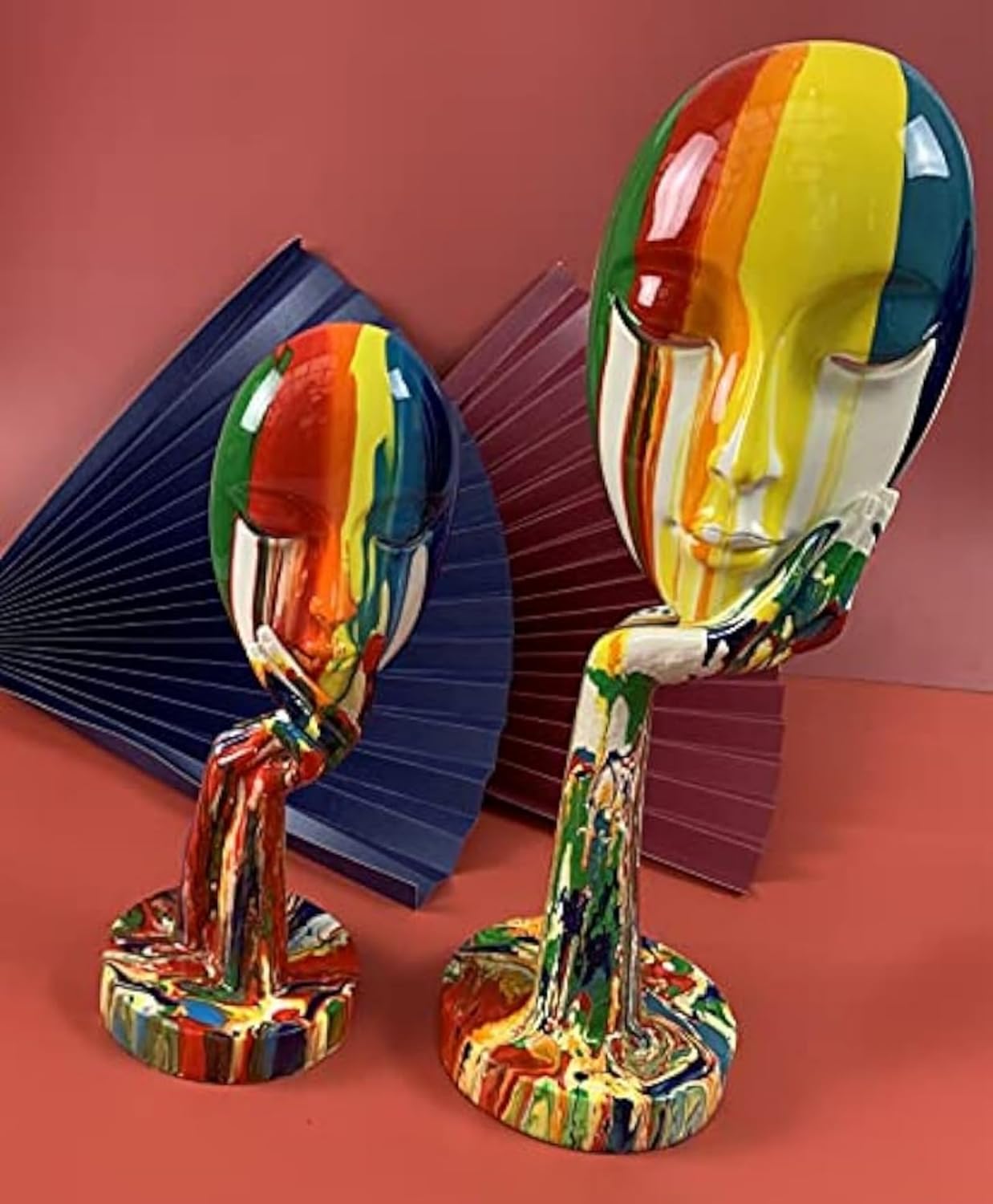suruim Estatua de arte femenino simple y creativa, colorida, pensadora, escultura de personaje abstracto, manualidades, adorno para el hogar,