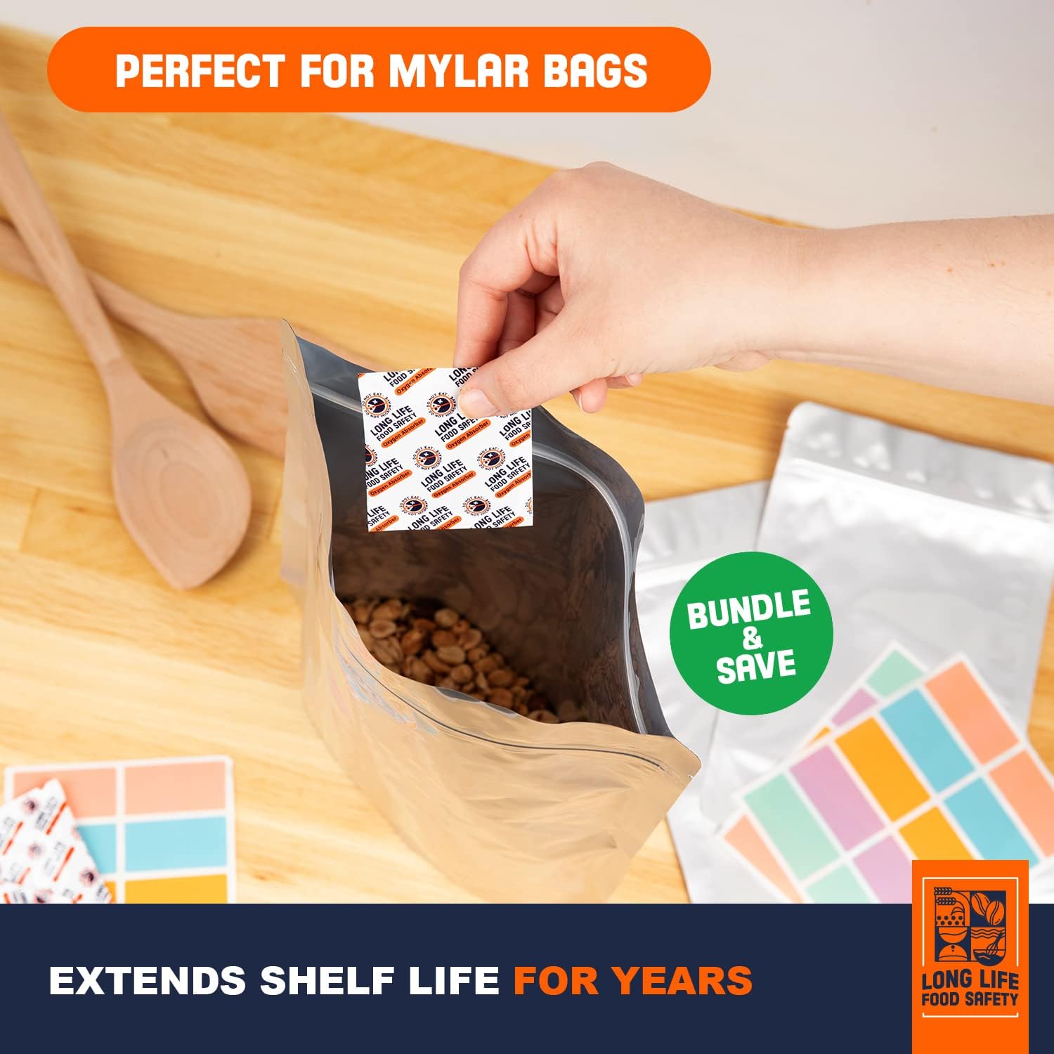 Absorbentes de oxígeno de 3000 cc y 500 cc para almacenamiento de alimentos  3 veces la capacidad de absorción de oxígeno  Extiende la vida útil y