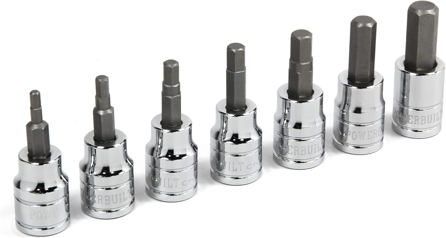 Powerbuilt Juego de llaves hexagonales métricas de 7 piezas de 38 pulgadas, incluye soporte de herramientas de almacenamiento colgante de 3 a 0.315