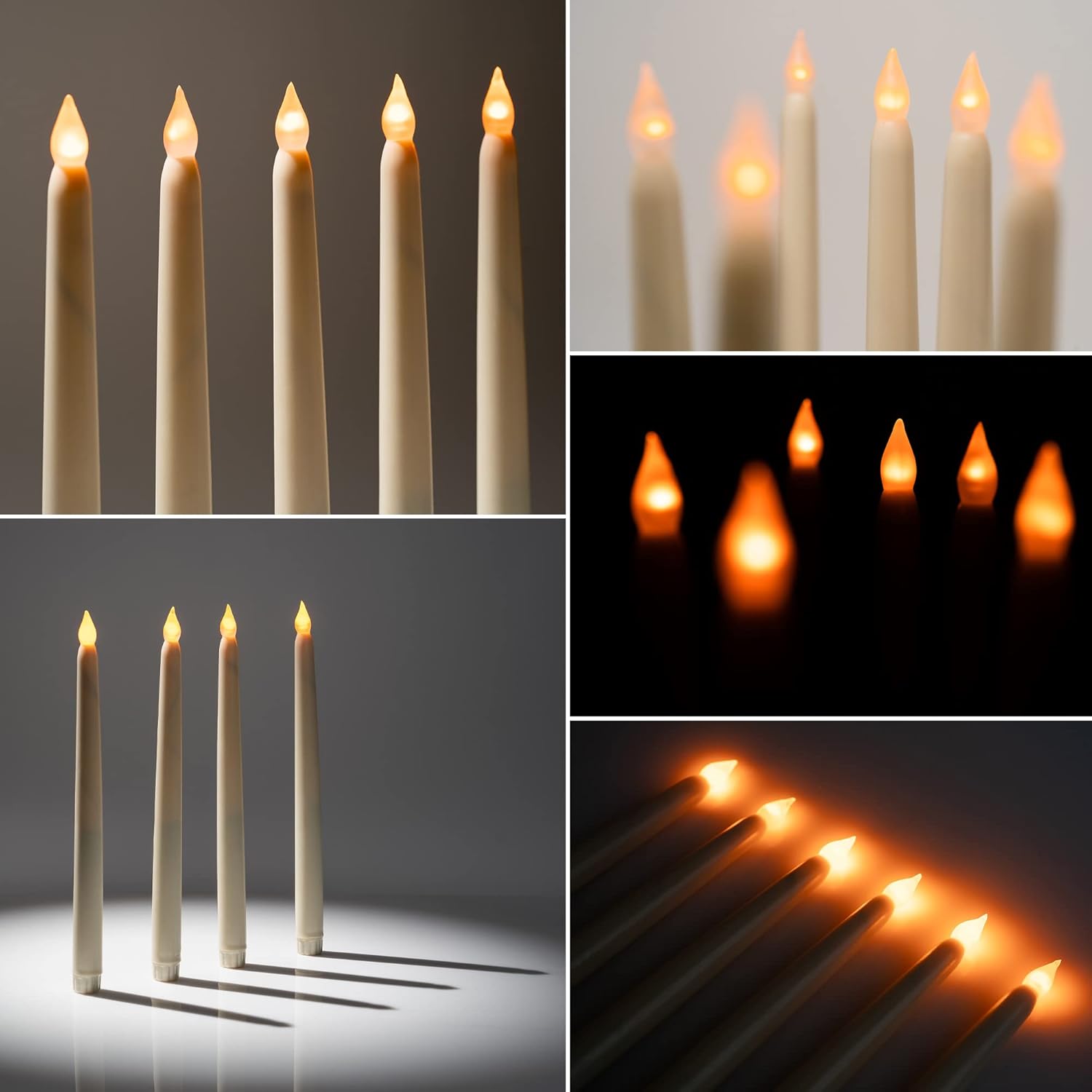 WYZworks Paquete de 6 velas LED sin llama de 11 pulgadas, color marfil, cera real, parpadeantes, funciona con pilas, para vacaciones, Navidad, San