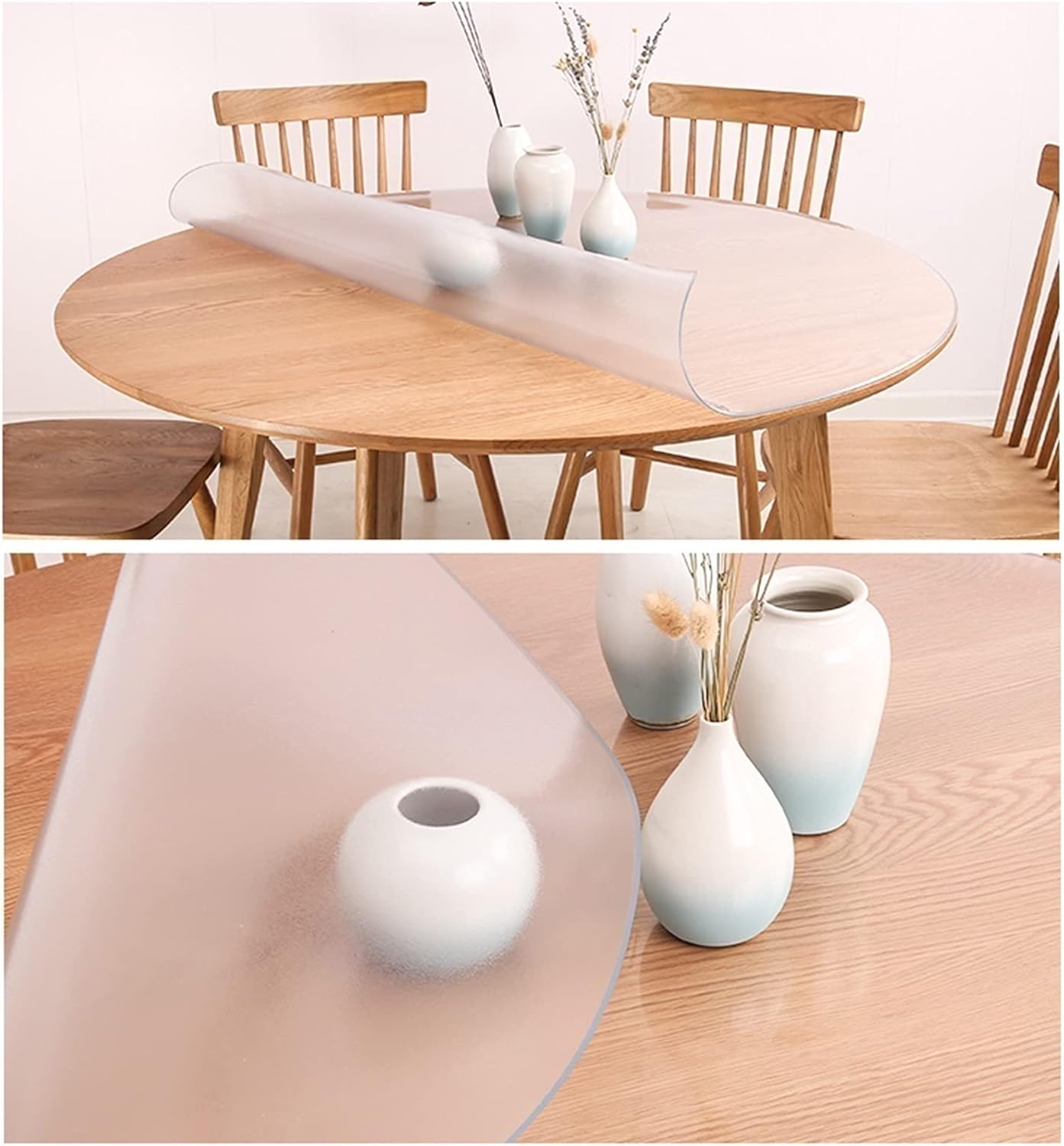 Cubierta de mesa redonda transparente de PVC esmerilado de 0.079in de grosor, protector impermeable, mantel de plástico, cojín protector de silla de