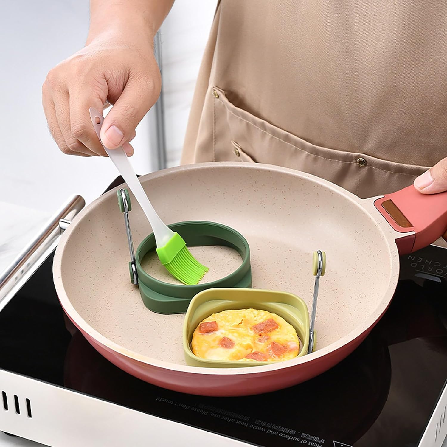 Anillos de silicona para huevos, paquete de 5 moldes redondos y cuadrados de doble cara para huevos de doble cara, molde antiadherente para huevos