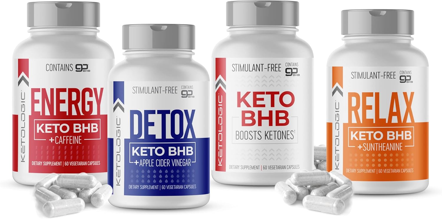Ketologic Energy Capsules, BHB con cafeína, 60 cápsulas, suplemento de cetona sin gluten, complejo energético Keto, 30 porciones